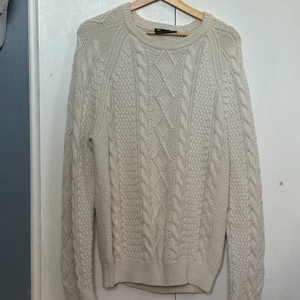 Le 31 (Simons) Twisted-cable heritage sweater, White